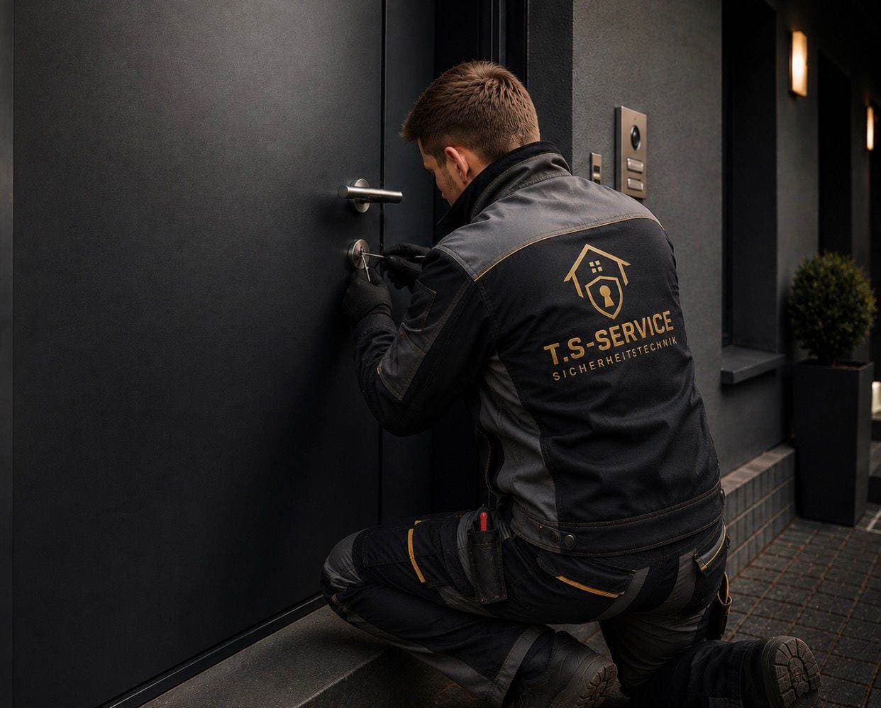 Techniker von T.S-Service bei einer Türöffnung vor Ort